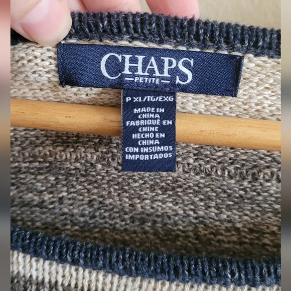 Chaps Boatneck Pullover Knit Sweater Top Women's Petite XL, Cream, Navy and Pink - Picture 4 of 8